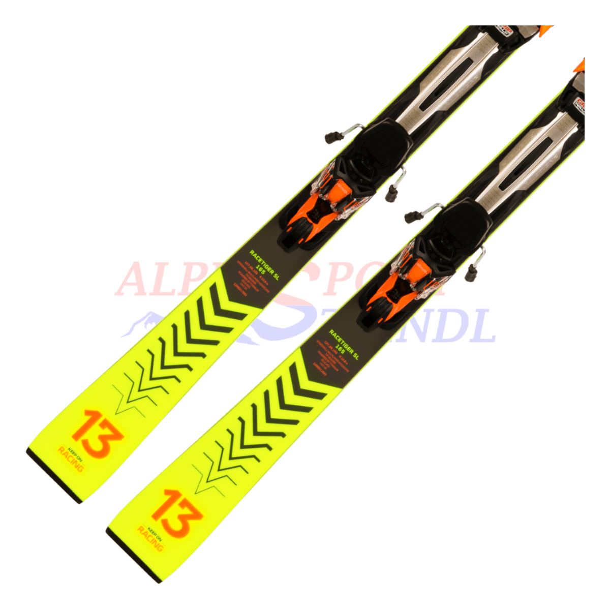 Völkl Racetiger SL 3D UVO aus dem Jahre 2021/22 in der Farbe Gelb, Ansicht des unteren Teils des Skis