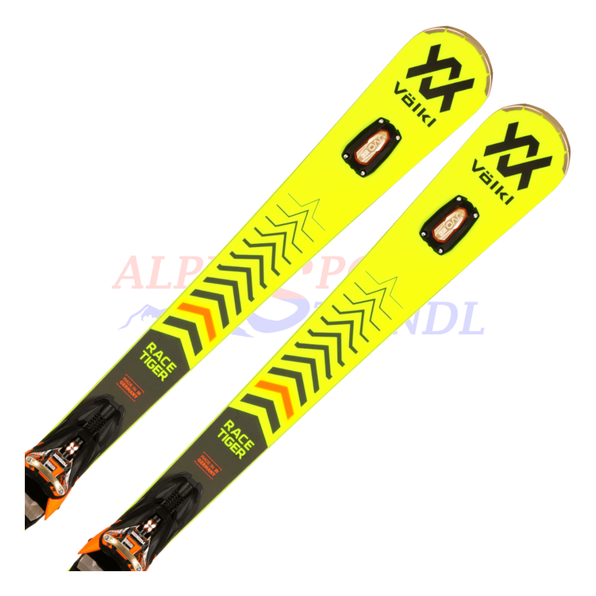 Völkl Racetiger SL 3D UVO aus dem Jahre 2021/22 in der Farbe Gelb, Ansicht des oberen Teils des Skis
