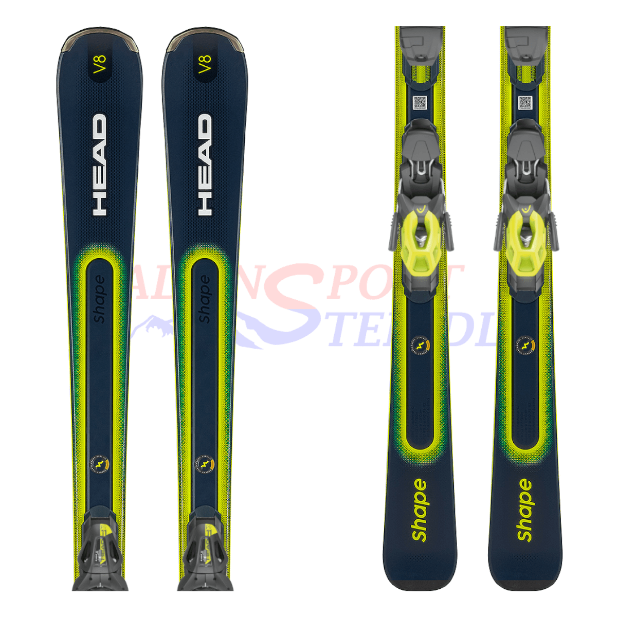 Head Shape e-V8 aus dem Jahre 2022/23 in der Farbe Dunkelblau-Gelb, Ansicht des ganzen Skis