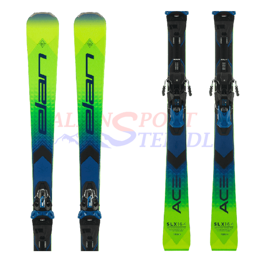 Elan ACE SLX FusionX aus dem Jahre 2023/24 in der Farbe Grün-Blau, Ansicht des ganzen Skis