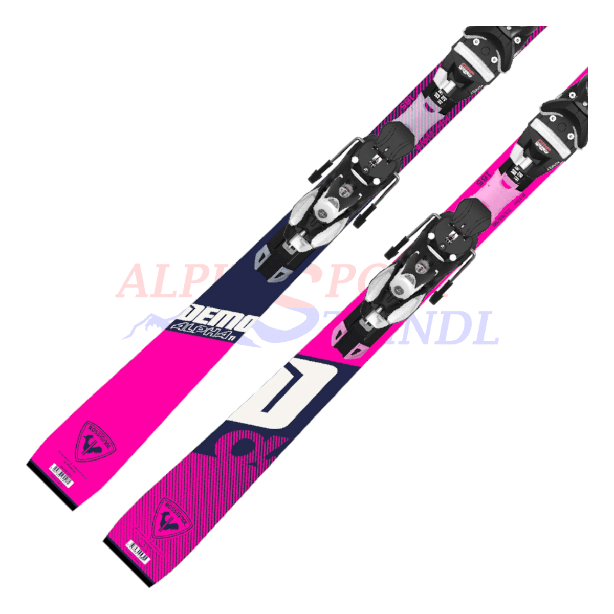 Rossignol Demo Alpha TI aus dem Jahre 2022/23 in der Farbe Pink, Ansicht des unteren Teils des Skis