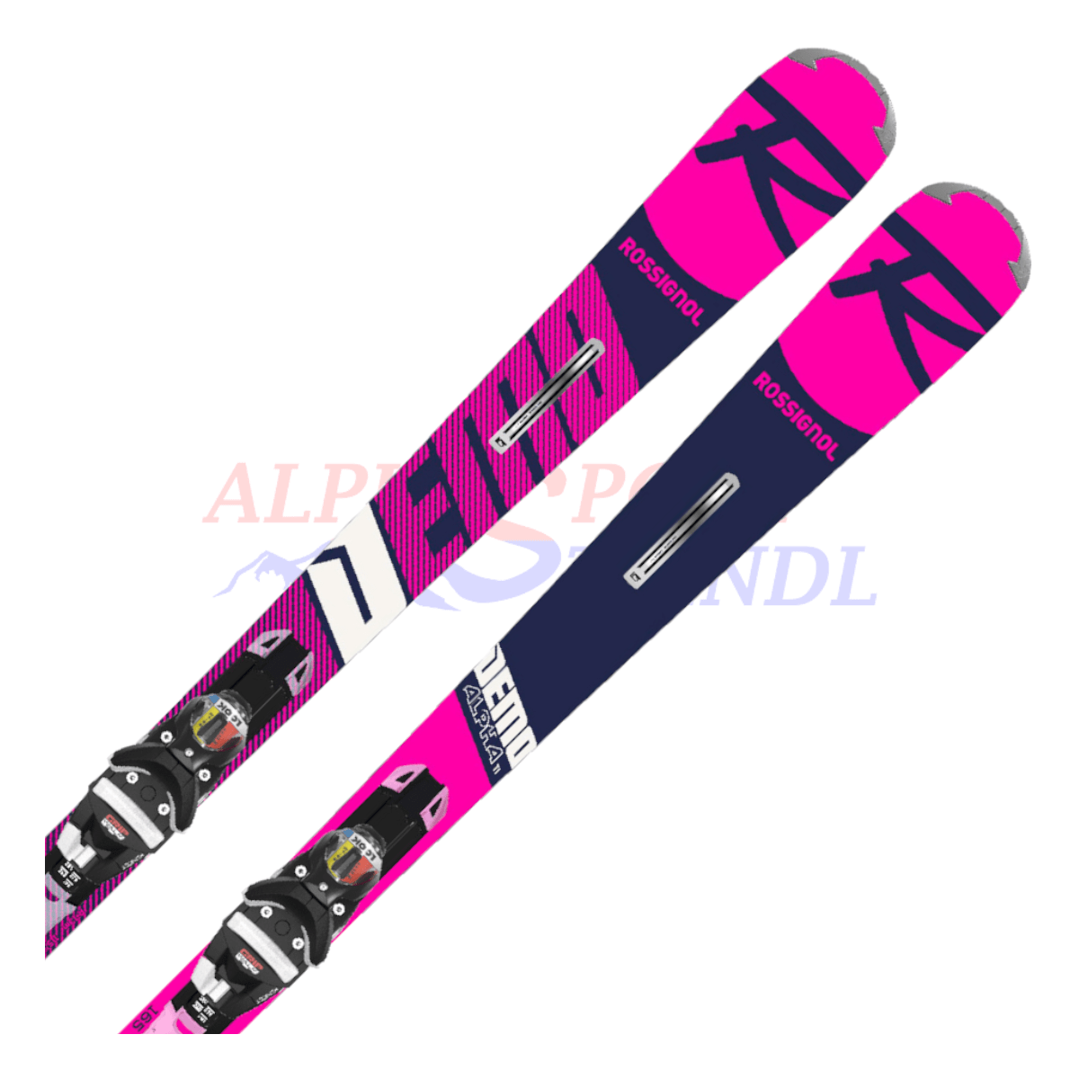 Rossignol Demo Alpha TI aus dem Jahre 2022/23 in der Farbe Pink, Ansicht des oberen Teils des Skis