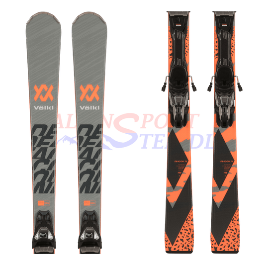 Völkl Deacon 75 aus dem Jahre 2023/24 in der Farbe Grau-Orange-Schwarz, Ansicht des ganzen Skis