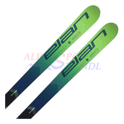 Elan GSX Master mit Raceplate aus dem Jahre 2019/20 in der Farbe Grün, Ansicht des oberen Teils des Skis
