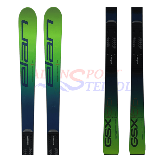 Elan GSX mit Teamplatte aus dem Jahre 2019/20 in der Farbe Grün, Ansicht des ganzen Skis