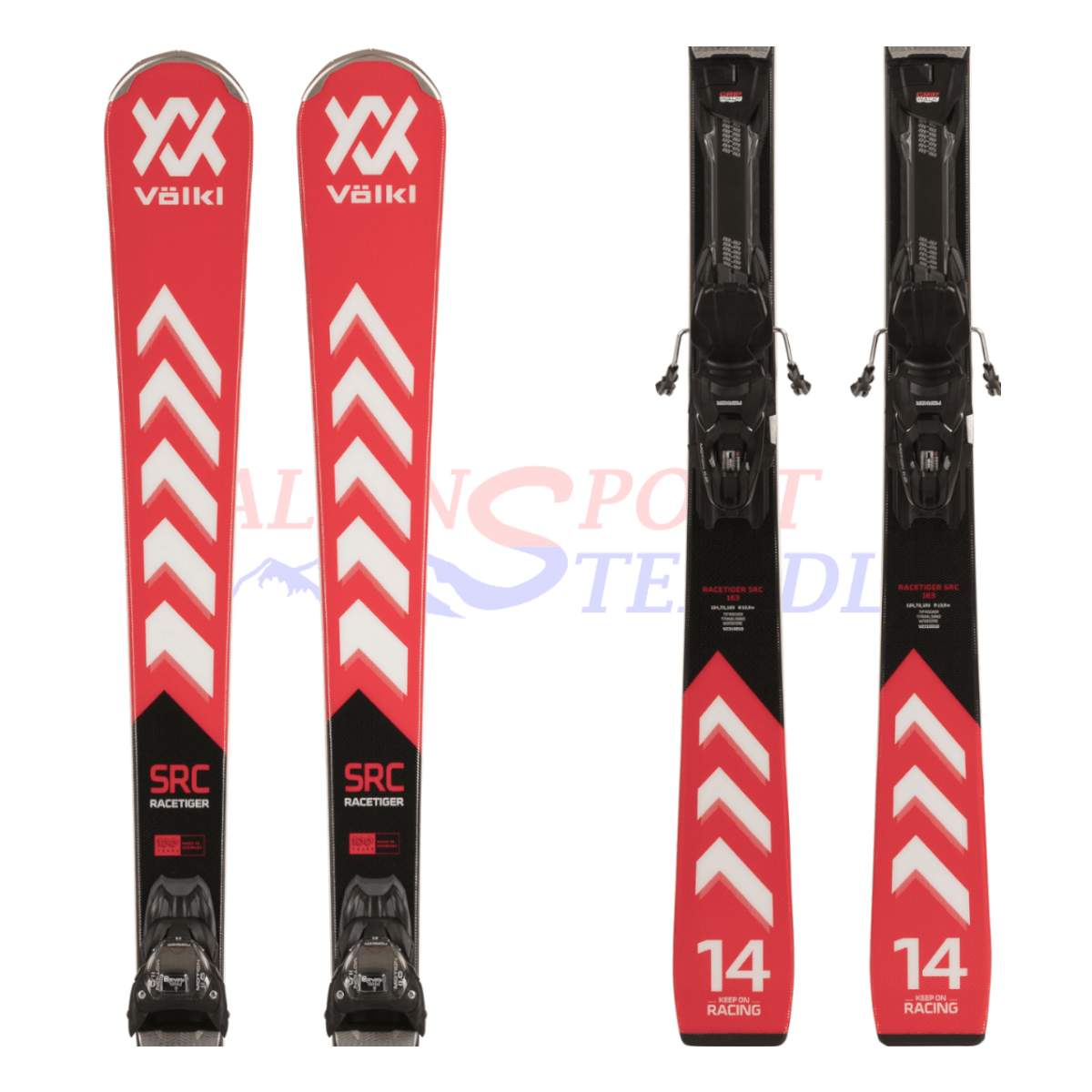 Völkl Racetiger SRC aus dem Jahre 2023/24 in der Farbe Rot-Weiß, Ansicht des ganzen Skis