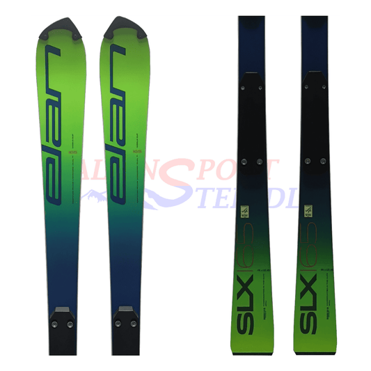 Elan SLX WC FIS mit Vistplatte aus dem Jahre 2019/20 in der Farbe Grün, Ansicht des ganzen Skis