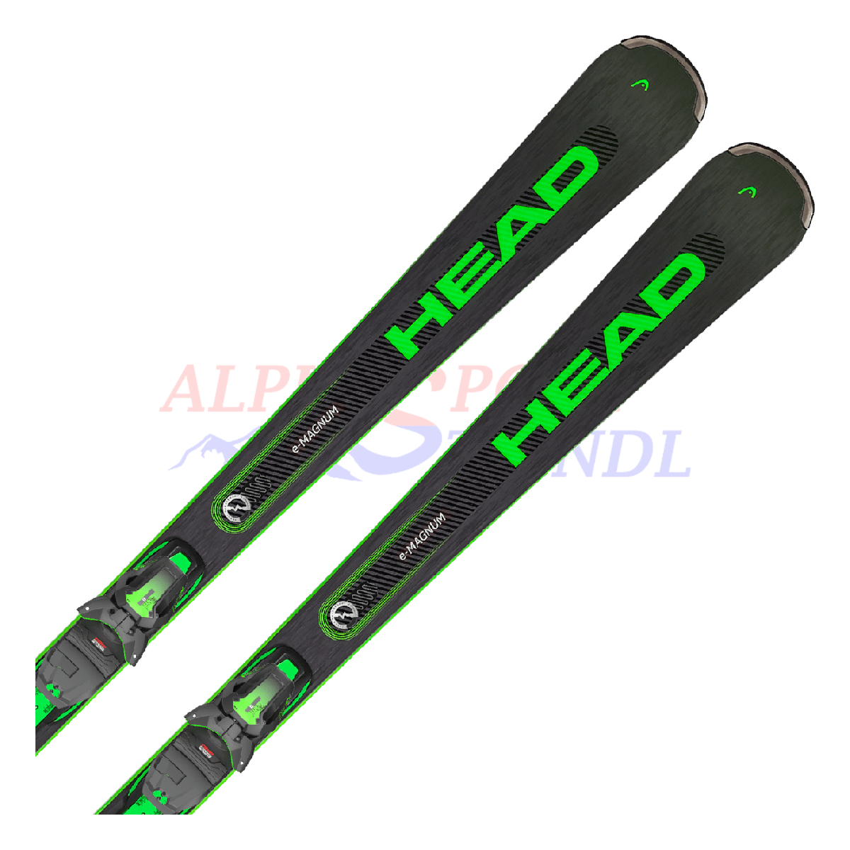 Head Supershape e-Magnum aus dem Jahre 2023/24 in der Farbe Schwarz-Neongrün, Ansicht des oberen Teils des Skis